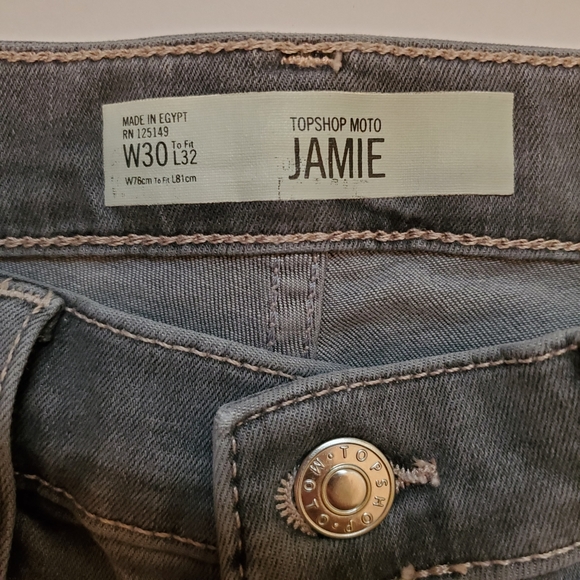 TOPSHOP Moto Jamie Ripped Gray Skinny Jeans - Picture 4 of 5